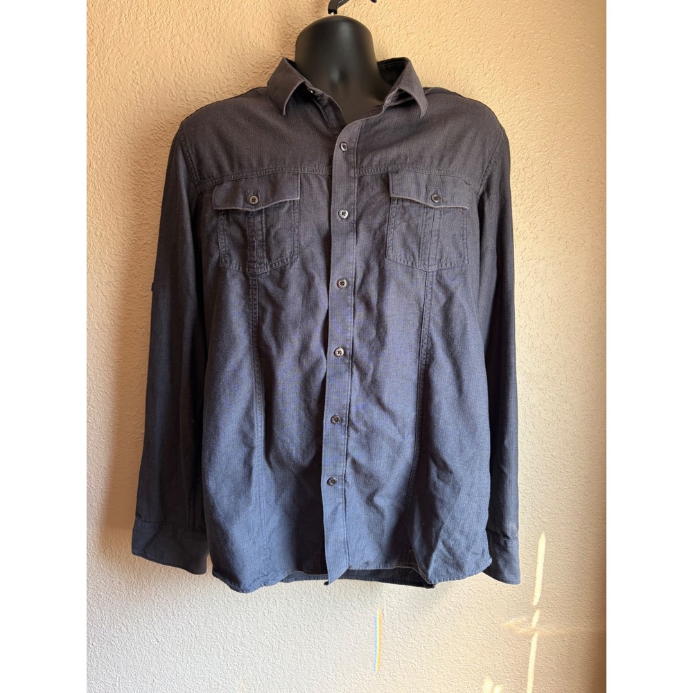 Rock & Republic Mens Gray Herringbone Long Sleeve Button Down Shirt Large